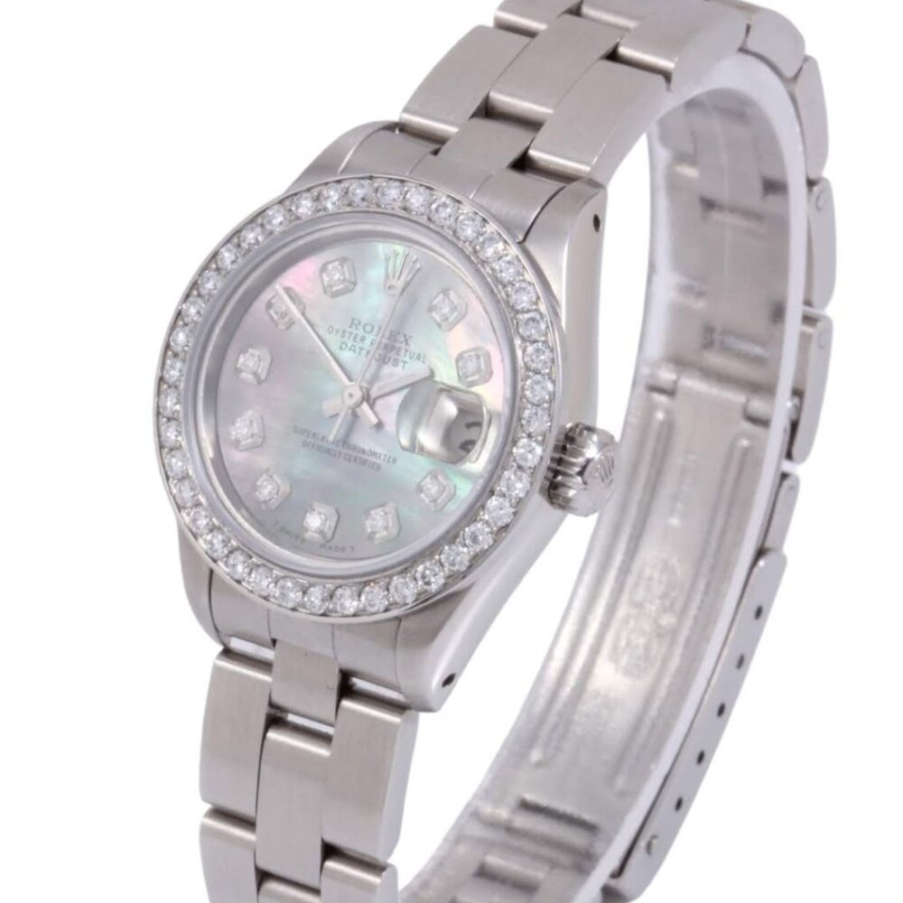 Rolex ladies 26mm Datejust black MOP Diamond oyster steel